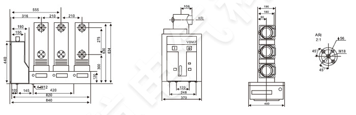 VS1-12側(cè)裝式戶內(nèi)真空斷路器外形及安裝尺寸